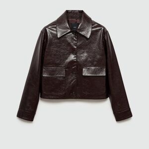 MANGO Pocket Textured Jacket in Burgundy